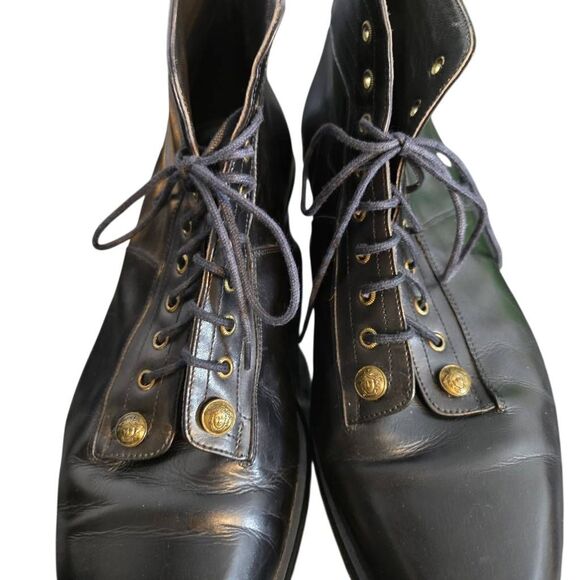 Gianni Versace Mens Lace-Up Military Ankle Boots Size 8 Black Leather Medusa But - Picture 3 of 8